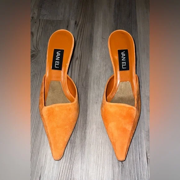 Vaneli Orange Suede Kitten Heel Open Back Mules Size 8 New Without Box - Picture 1 of 6